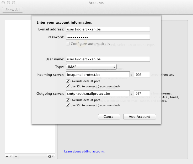 connect a gmail account with own domain to outlook 2011 for mac